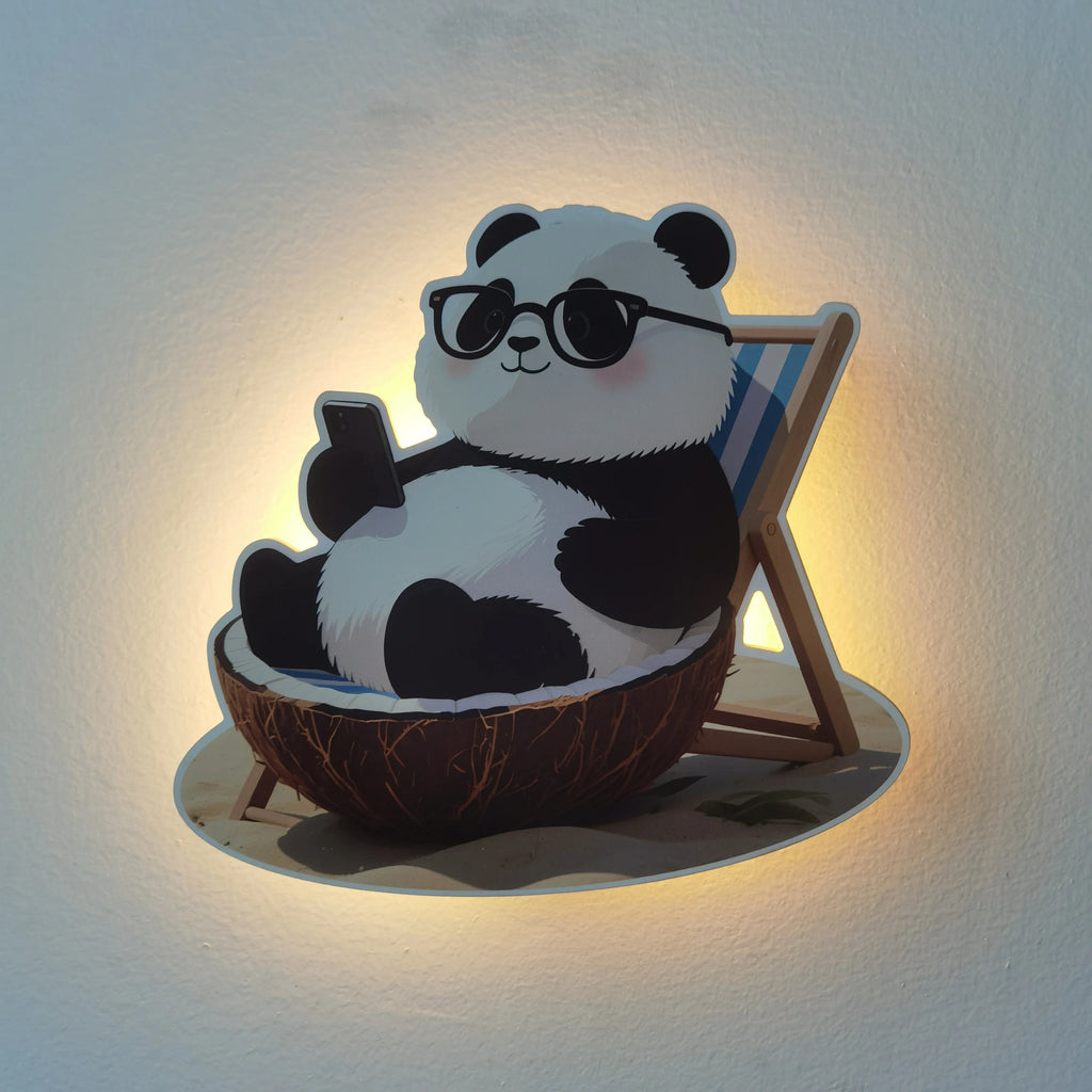 Wooden Panda LED Wall Lamp – Touch Activated Dimmable Night Light for Children’s Room
