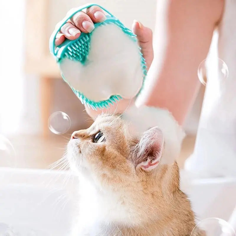 Soft Silicone Pet Bath Brush – Built-In Shampoo Dispenser & Massage Scrubber