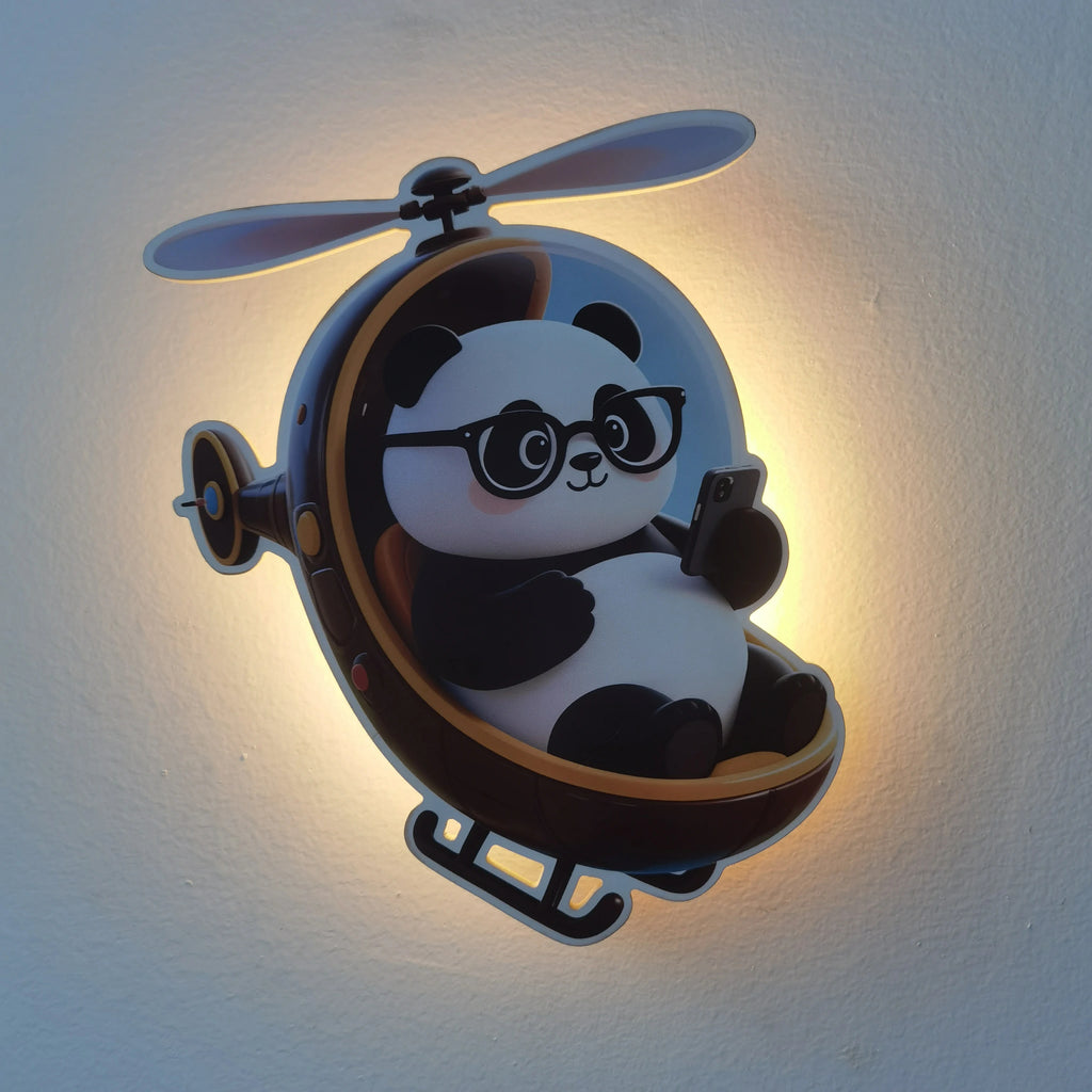 Wooden Panda LED Wall Lamp – Touch Activated Dimmable Night Light for Children’s Room