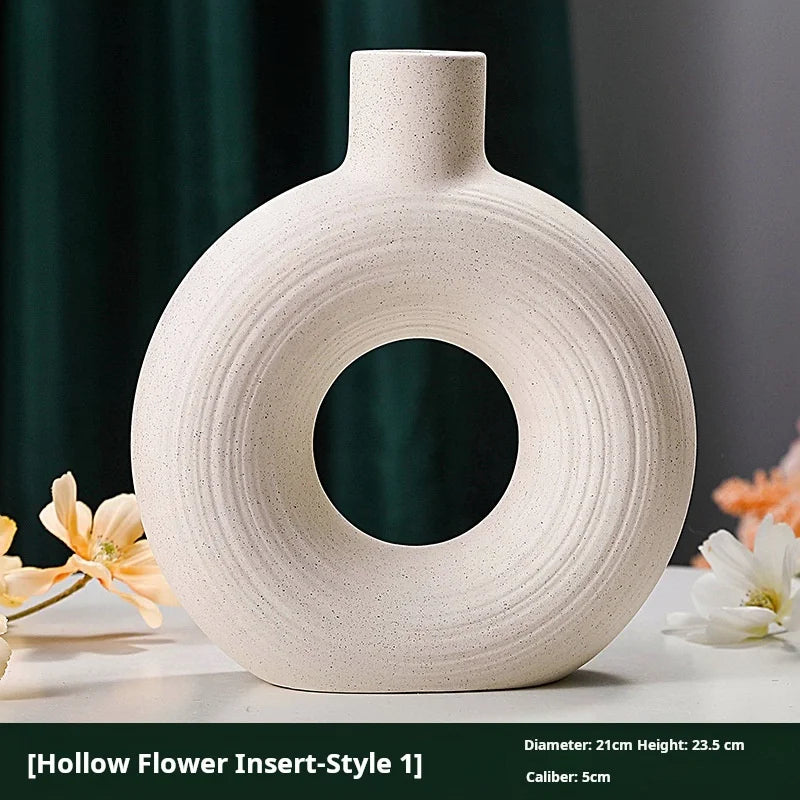 Stylish White Hollow Donut Vase for Home Decor.