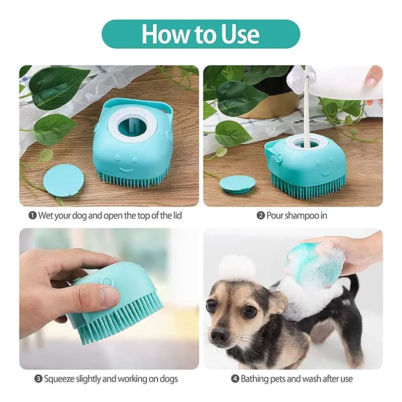 Soft Silicone Pet Bath Brush – Built-In Shampoo Dispenser & Massage Scrubber